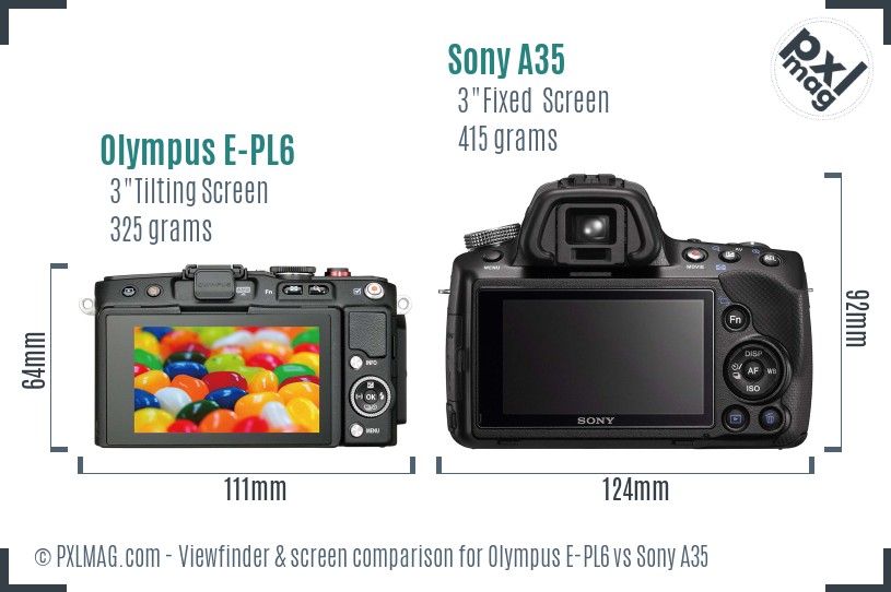 Olympus E-PL6 vs Sony A35 Screen and Viewfinder comparison