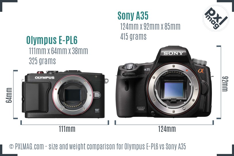 Olympus E-PL6 vs Sony A35 size comparison
