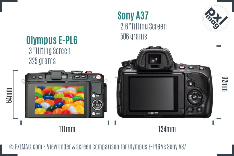 Olympus E-PL6 vs Sony A37 Screen and Viewfinder comparison