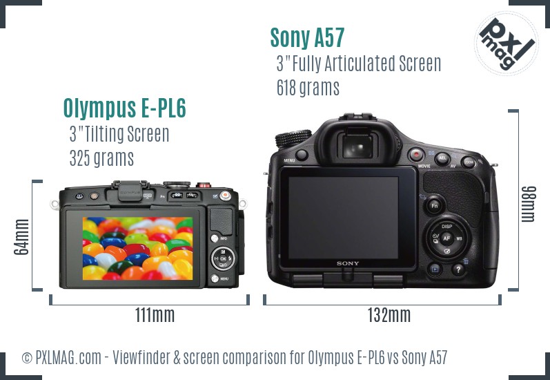 Olympus E-PL6 vs Sony A57 Screen and Viewfinder comparison