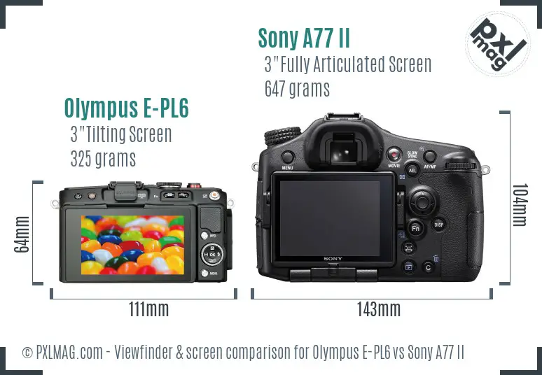 Olympus E-PL6 vs Sony A77 II Screen and Viewfinder comparison