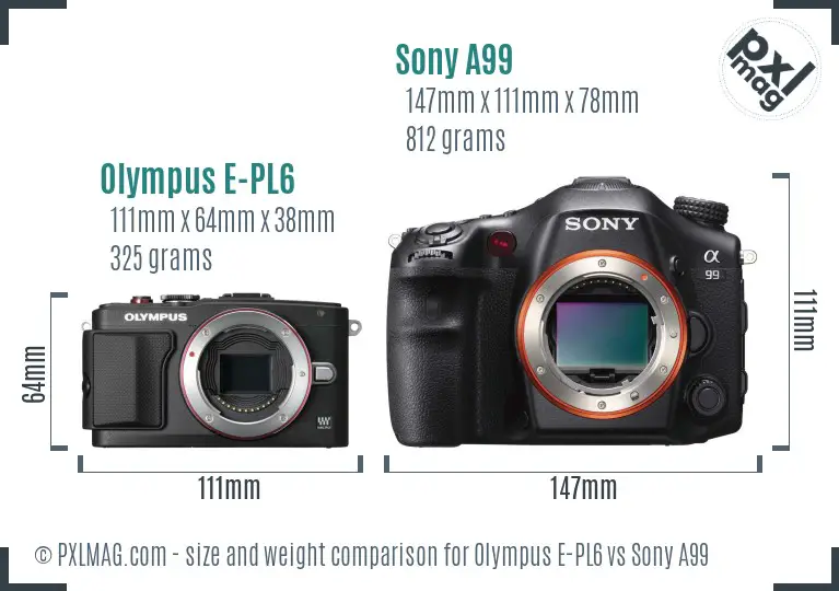 Olympus E-PL6 vs Sony A99 size comparison