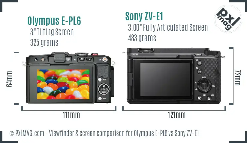 Olympus E-PL6 vs Sony ZV-E1 Screen and Viewfinder comparison