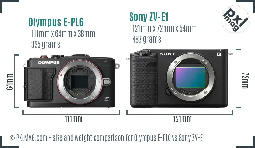 Olympus E-PL6 vs Sony ZV-E1 size comparison