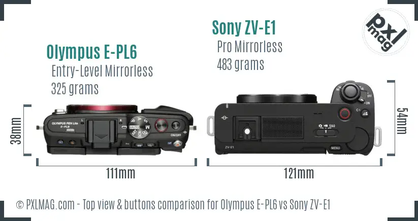 Olympus E-PL6 vs Sony ZV-E1 top view buttons comparison