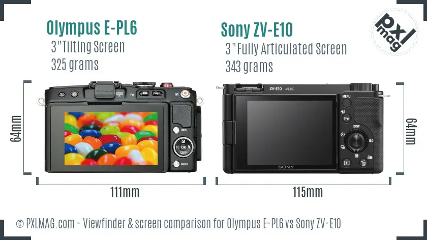Olympus E-PL6 vs Sony ZV-E10 Screen and Viewfinder comparison