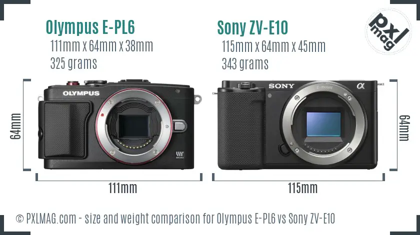 Olympus E-PL6 vs Sony ZV-E10 size comparison