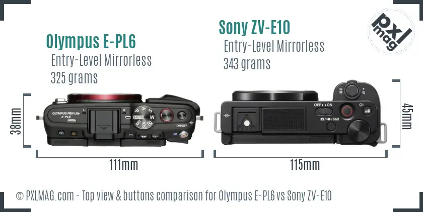 Olympus E-PL6 vs Sony ZV-E10 top view buttons comparison