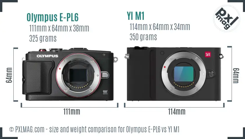 Olympus E-PL6 vs YI M1 size comparison