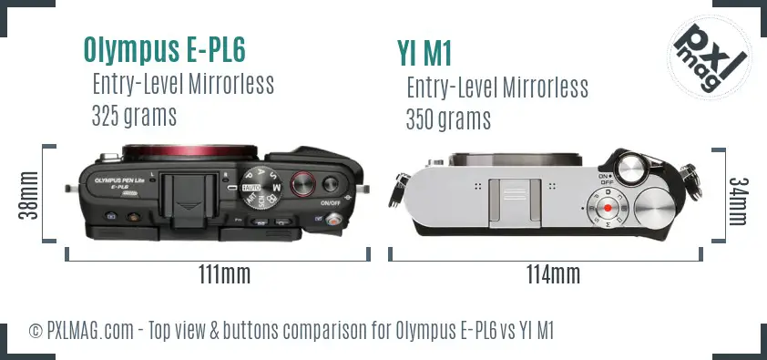 Olympus E-PL6 vs YI M1 top view buttons comparison