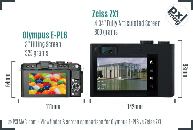 Olympus E-PL6 vs Zeiss ZX1 Screen and Viewfinder comparison