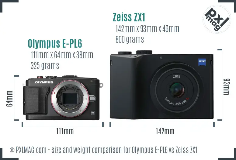 Olympus E-PL6 vs Zeiss ZX1 size comparison