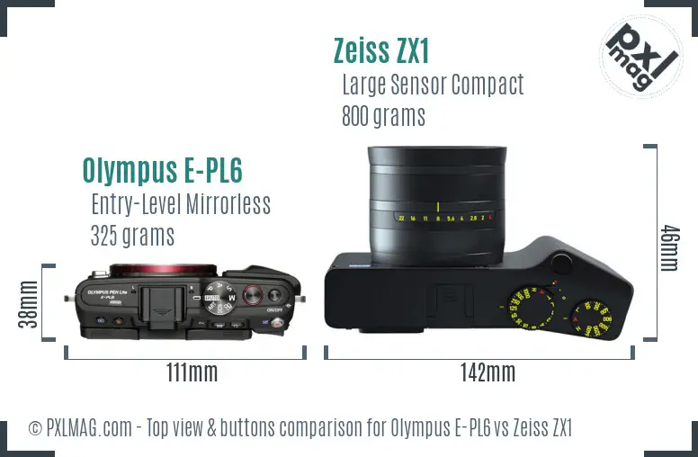 Olympus E-PL6 vs Zeiss ZX1 top view buttons comparison