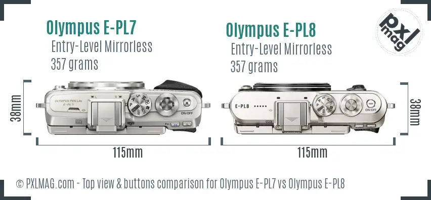 Olympus E-PL7 vs Olympus E-PL8 top view buttons comparison