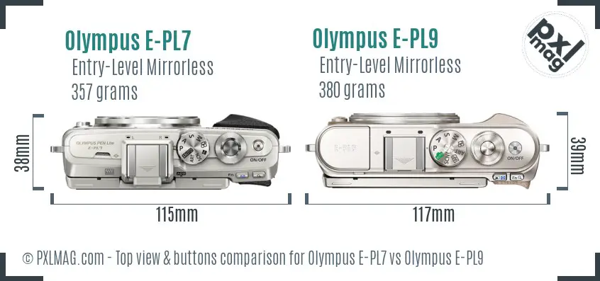 Olympus E-PL7 vs Olympus E-PL9 top view buttons comparison
