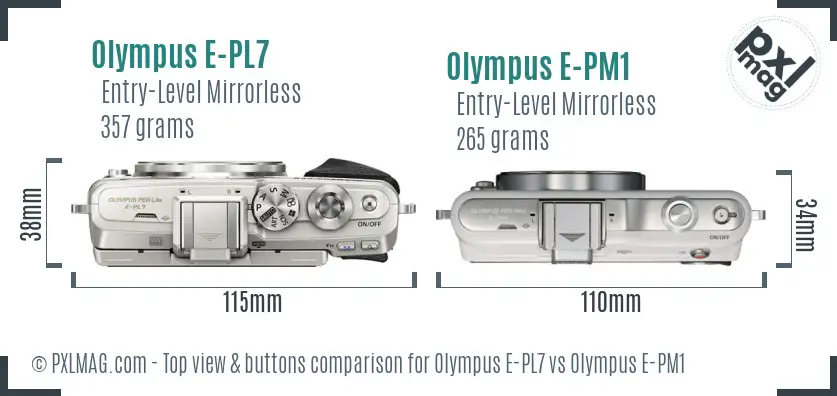 Olympus E-PL7 vs Olympus E-PM1 top view buttons comparison