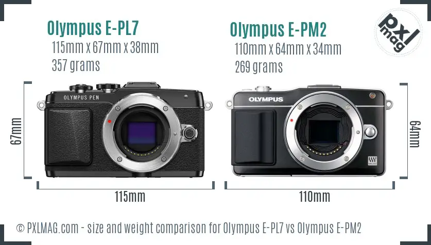 Olympus E-PL7 vs Olympus E-PM2 size comparison
