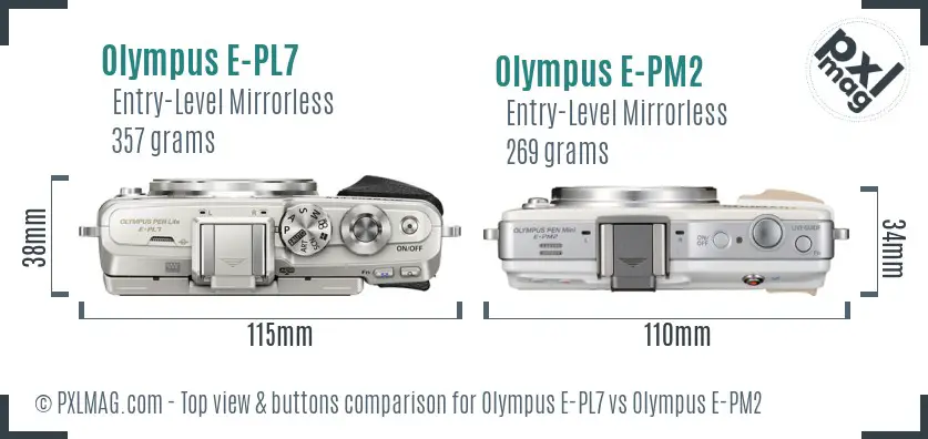 Olympus E-PL7 vs Olympus E-PM2 top view buttons comparison