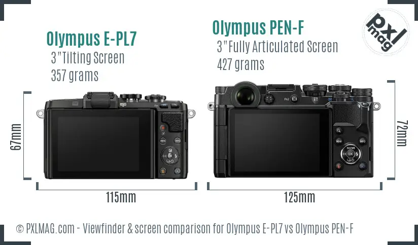 Olympus E-PL7 vs Olympus PEN-F Screen and Viewfinder comparison