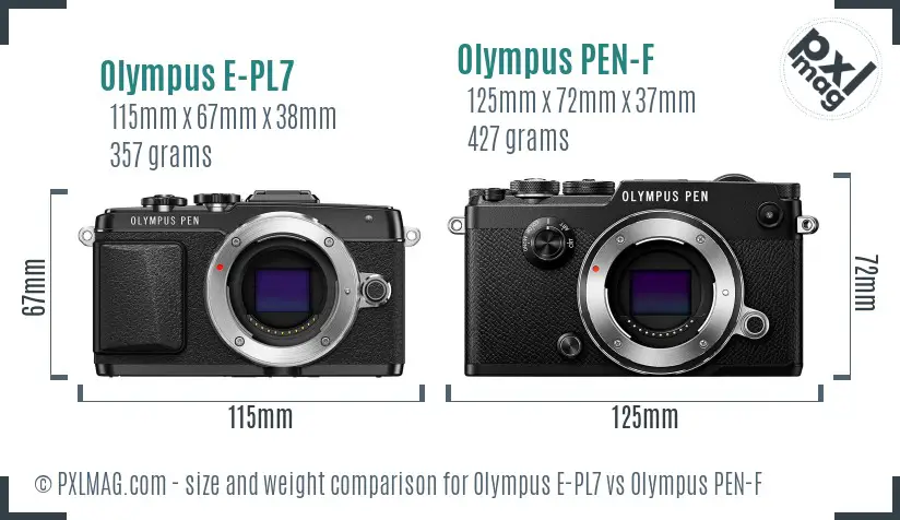 Olympus E-PL7 vs Olympus PEN-F size comparison