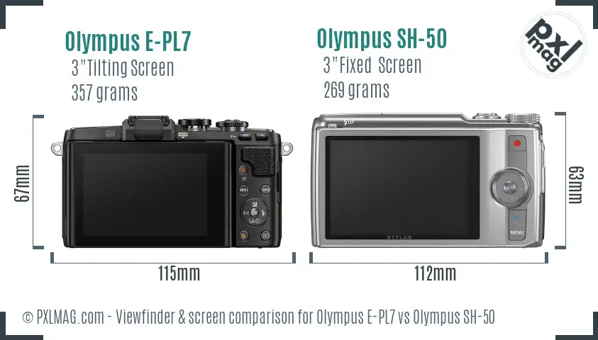 Olympus E-PL7 vs Olympus SH-50 Screen and Viewfinder comparison