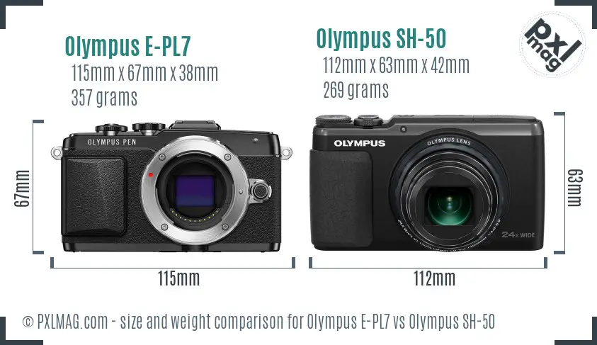 Olympus E-PL7 vs Olympus SH-50 size comparison