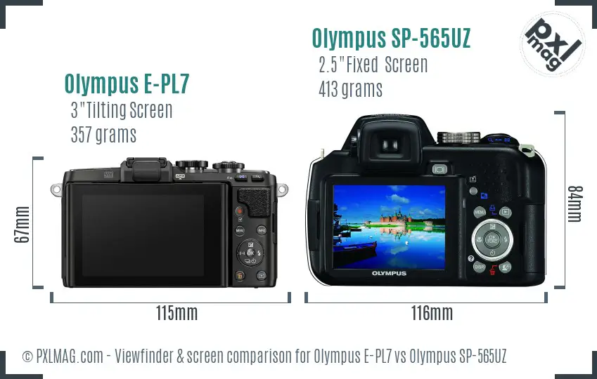 Olympus E-PL7 vs Olympus SP-565UZ Screen and Viewfinder comparison