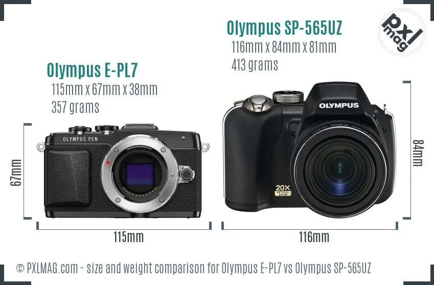 Olympus E-PL7 vs Olympus SP-565UZ size comparison