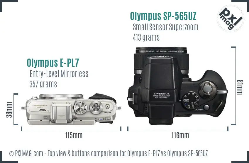 Olympus E-PL7 vs Olympus SP-565UZ top view buttons comparison