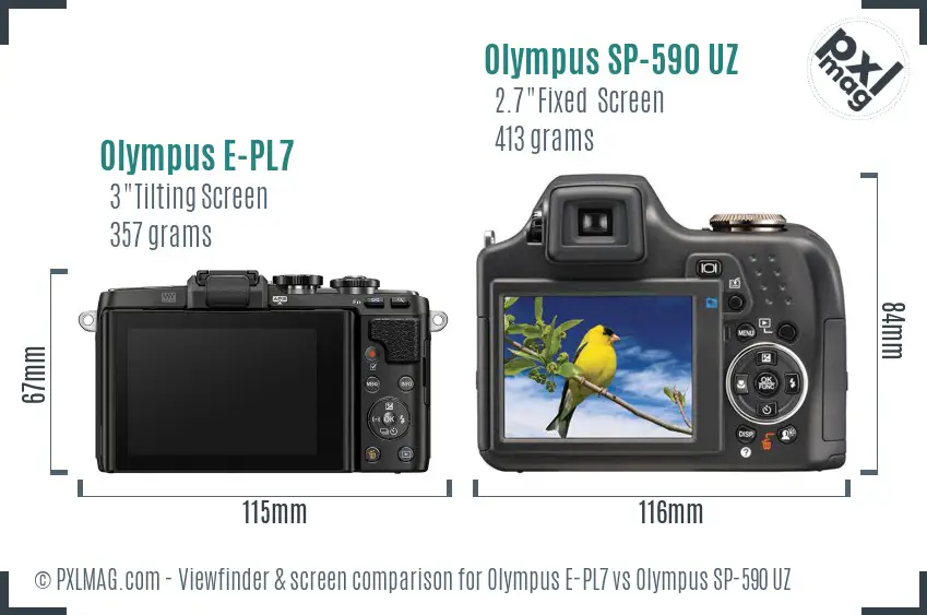 Olympus E-PL7 vs Olympus SP-590 UZ Screen and Viewfinder comparison