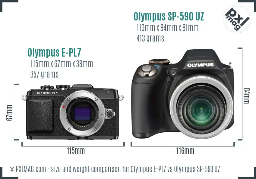 Olympus E-PL7 vs Olympus SP-590 UZ size comparison