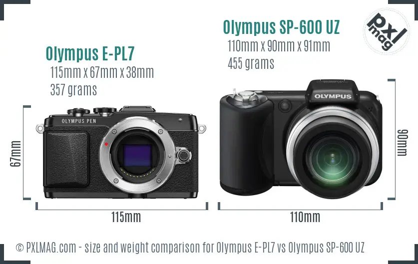Olympus E-PL7 vs Olympus SP-600 UZ size comparison