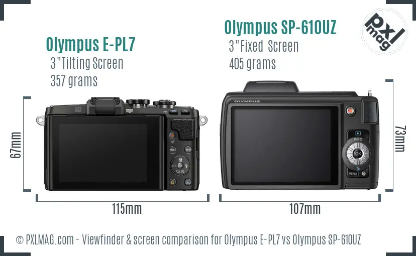 Olympus E-PL7 vs Olympus SP-610UZ Screen and Viewfinder comparison