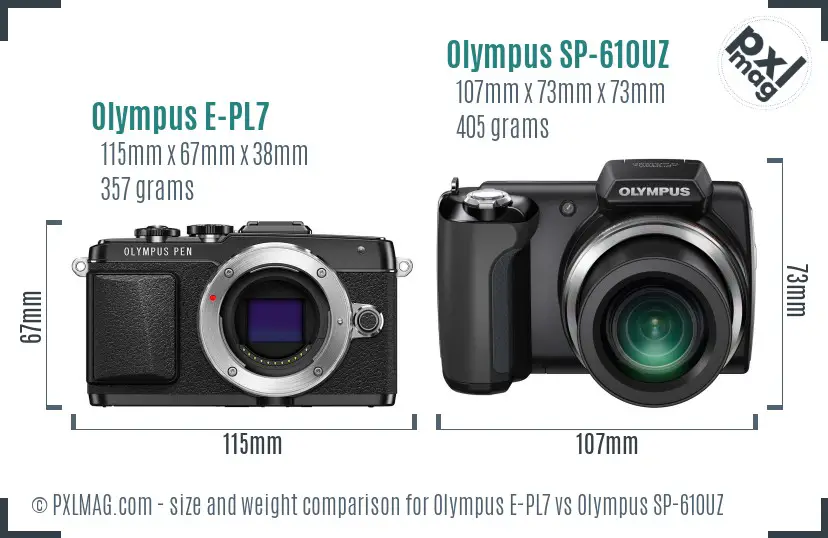 Olympus E-PL7 vs Olympus SP-610UZ size comparison