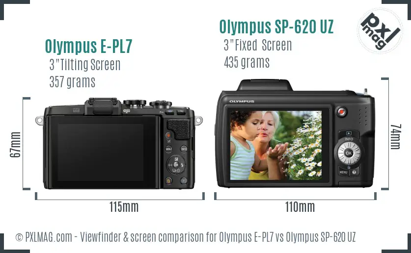 Olympus E-PL7 vs Olympus SP-620 UZ Screen and Viewfinder comparison