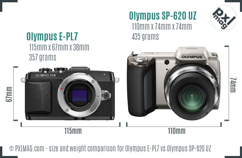 Olympus E-PL7 vs Olympus SP-620 UZ size comparison