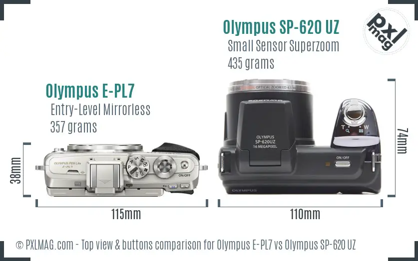 Olympus E-PL7 vs Olympus SP-620 UZ top view buttons comparison