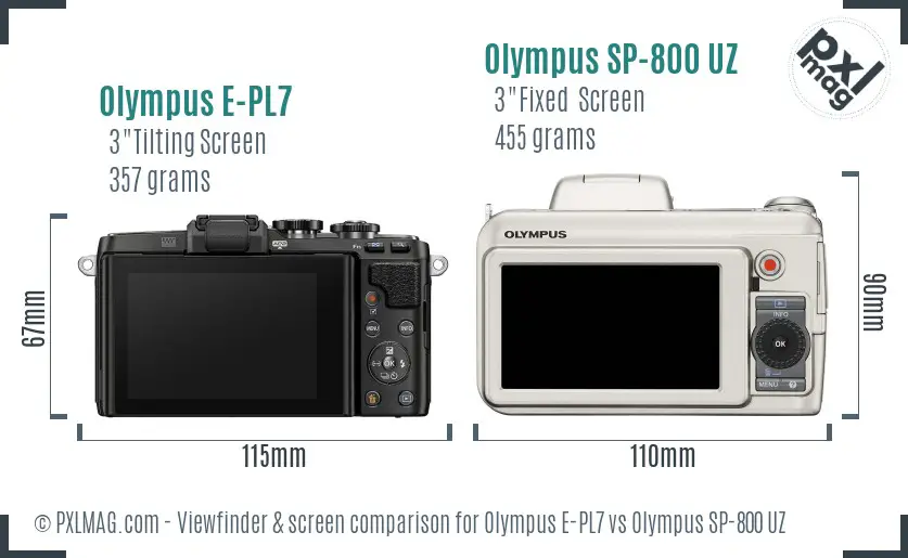 Olympus E-PL7 vs Olympus SP-800 UZ Screen and Viewfinder comparison