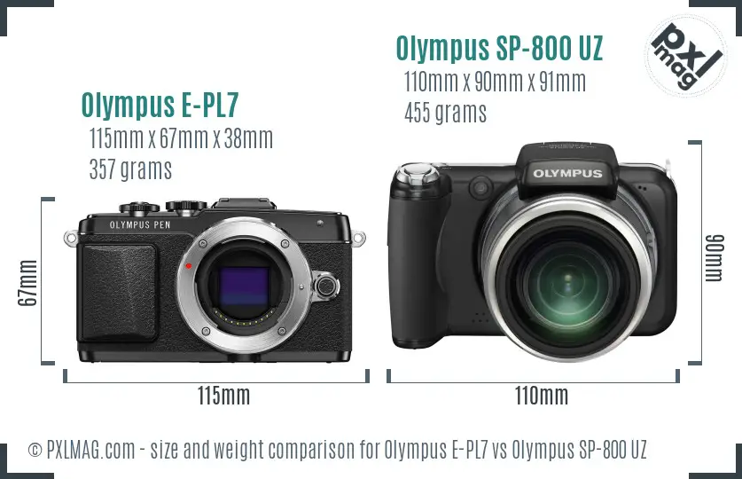Olympus E-PL7 vs Olympus SP-800 UZ size comparison
