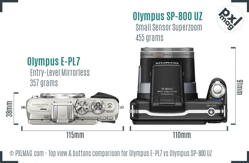 Olympus E-PL7 vs Olympus SP-800 UZ top view buttons comparison