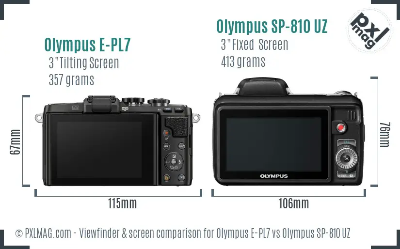 Olympus E-PL7 vs Olympus SP-810 UZ Screen and Viewfinder comparison