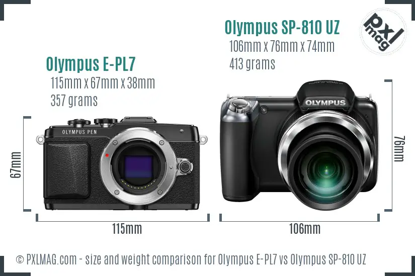 Olympus E-PL7 vs Olympus SP-810 UZ size comparison