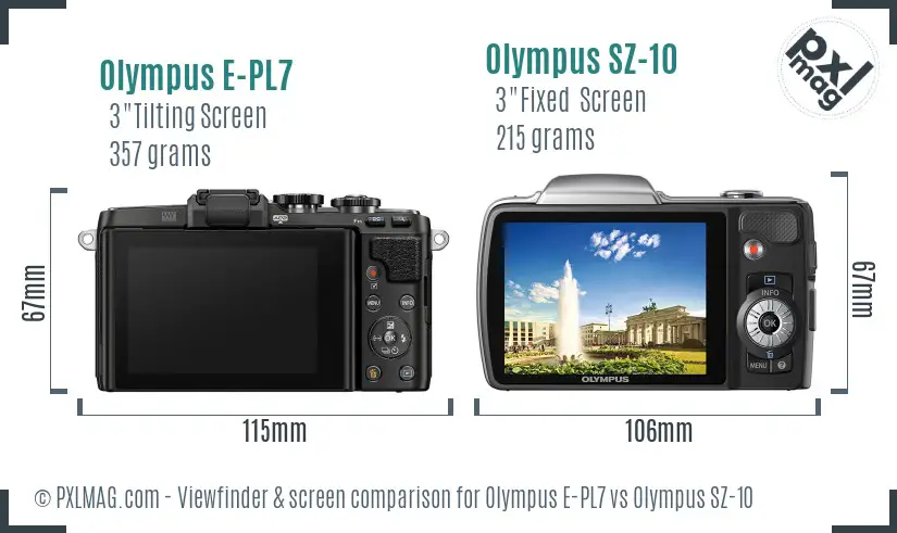 Olympus E-PL7 vs Olympus SZ-10 Screen and Viewfinder comparison