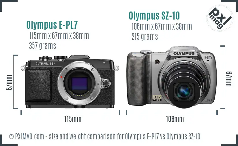 Olympus E-PL7 vs Olympus SZ-10 size comparison