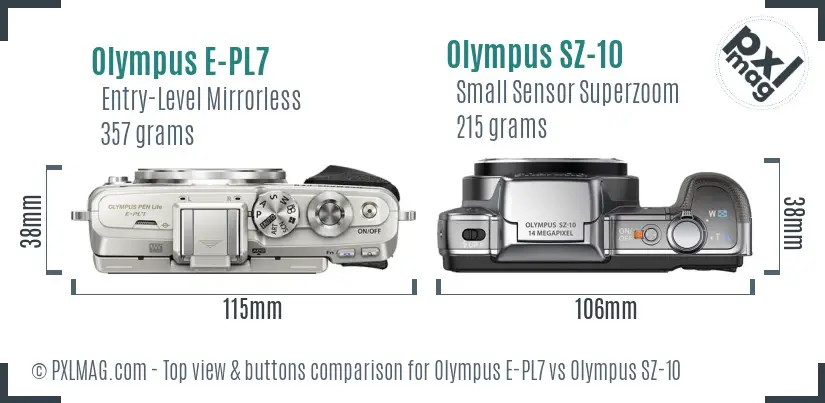 Olympus E-PL7 vs Olympus SZ-10 top view buttons comparison