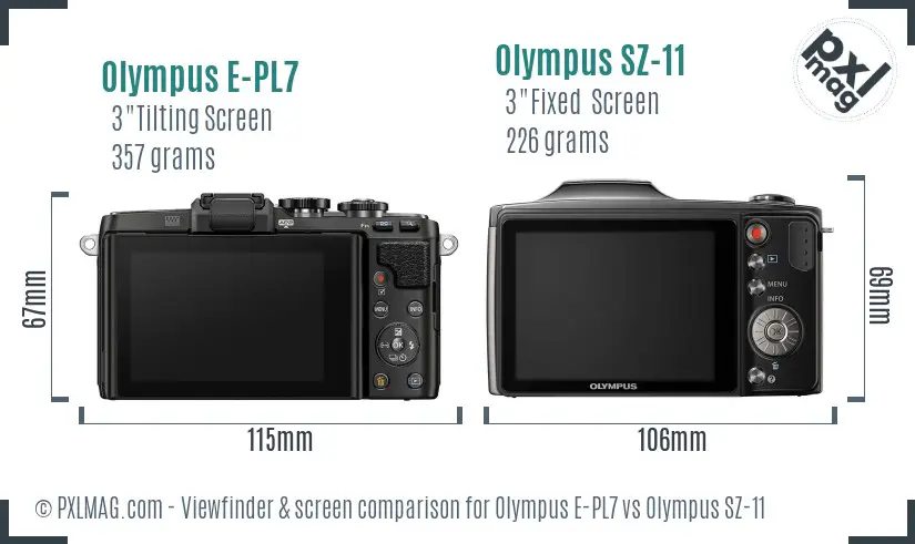 Olympus E-PL7 vs Olympus SZ-11 Screen and Viewfinder comparison