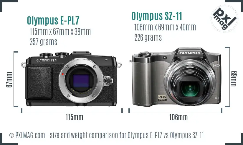Olympus E-PL7 vs Olympus SZ-11 size comparison