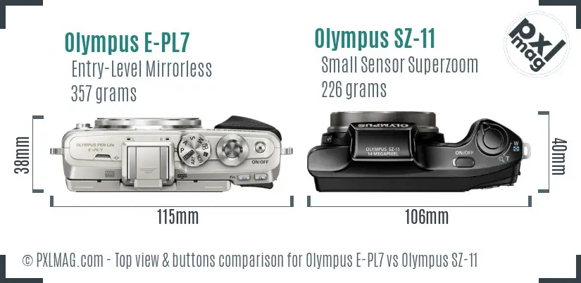 Olympus E-PL7 vs Olympus SZ-11 top view buttons comparison
