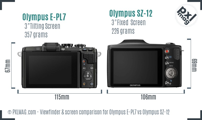 Olympus E-PL7 vs Olympus SZ-12 Screen and Viewfinder comparison