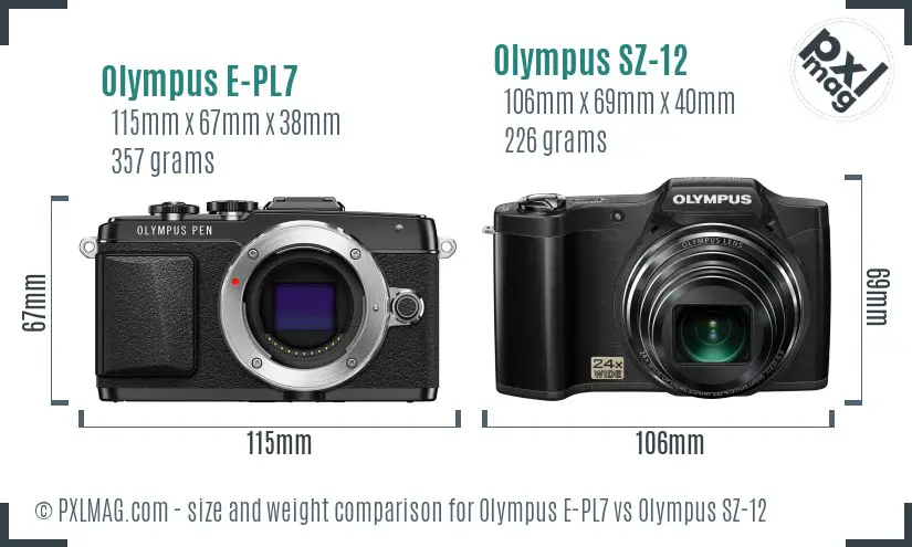 Olympus E-PL7 vs Olympus SZ-12 size comparison